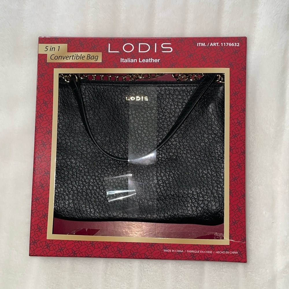 Lodis black Italian leather purse.  Emily 5 in 1 convertible bag.  New in box.